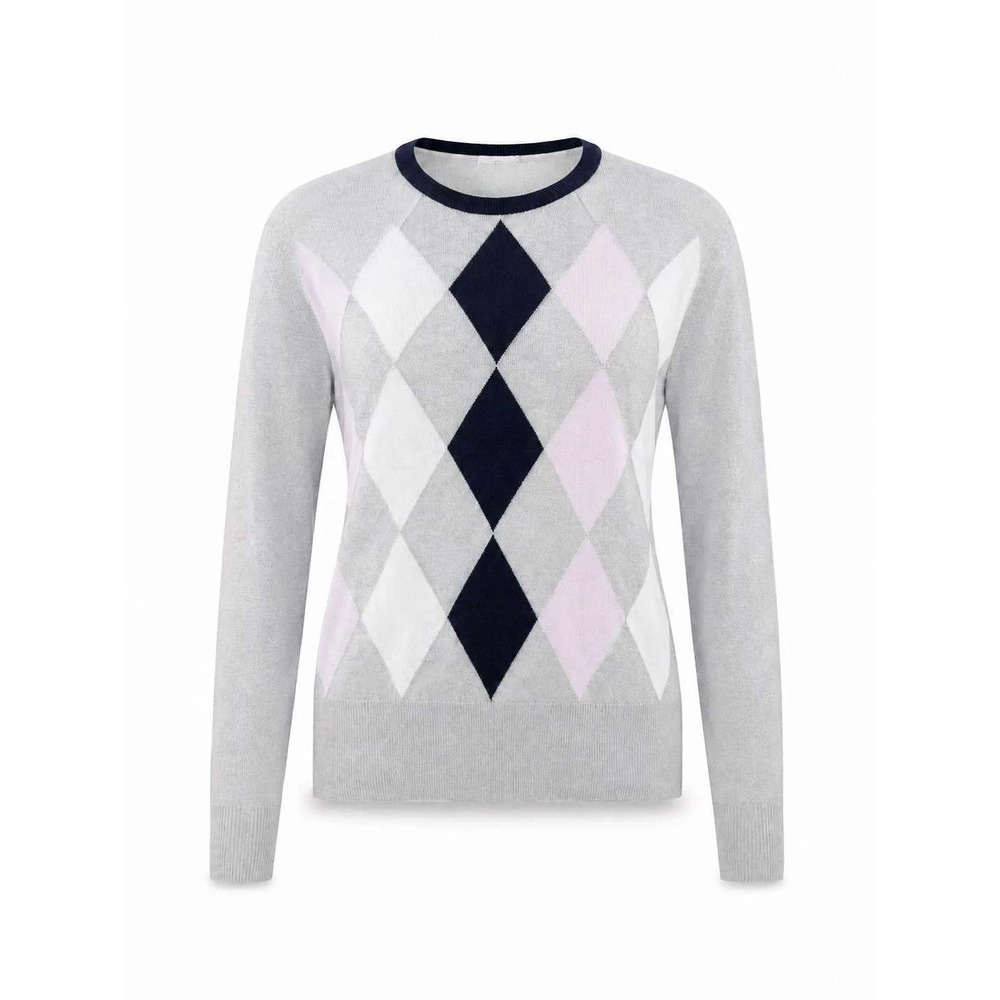 J.Crew Argyle Sweater Women Small Grey G1287 Preppy Academic Collegiate Mod Twee